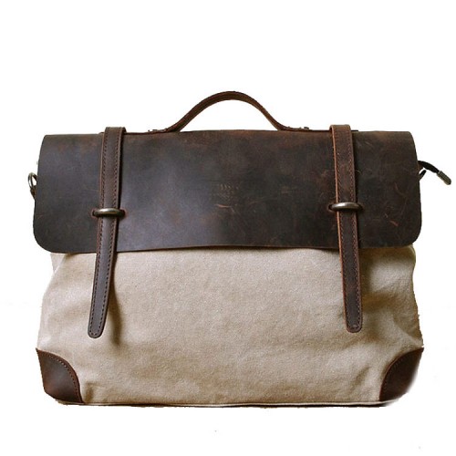 AT2 MESSENGER II VINTAGE™ Canvas - Leder Aktentashe Laptoptasche Arbeitstasche Umhngetasche - weiß 14"